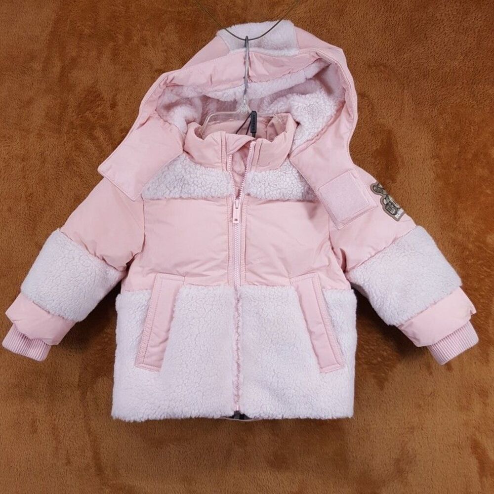 BABY BURBERRY Girls Puffer Coat Size 18M Pink Hooded Lined CALDER $545